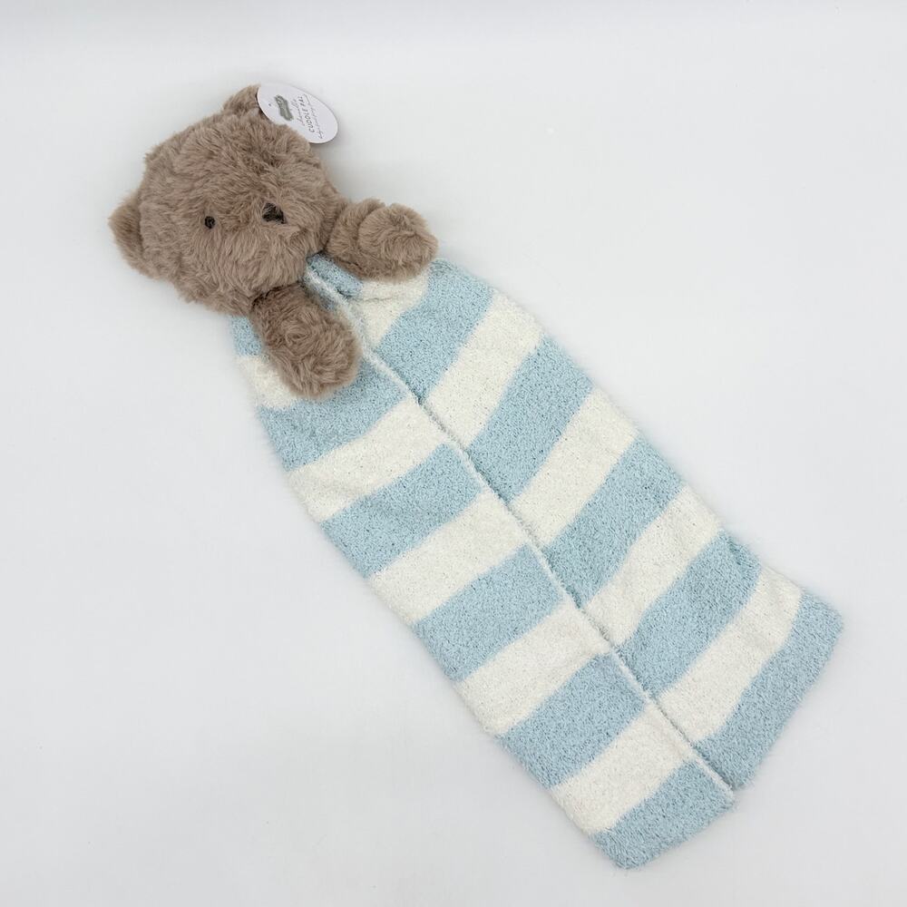MudPie Chenille Musical Cuddle Pal Blue White Striped Bear Baby Security Blanket